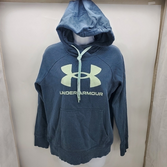 Under Armour Hoodie Womens XS Dark Green Fleck Rival Fleece Logo Raglan - Picture 4 of 9